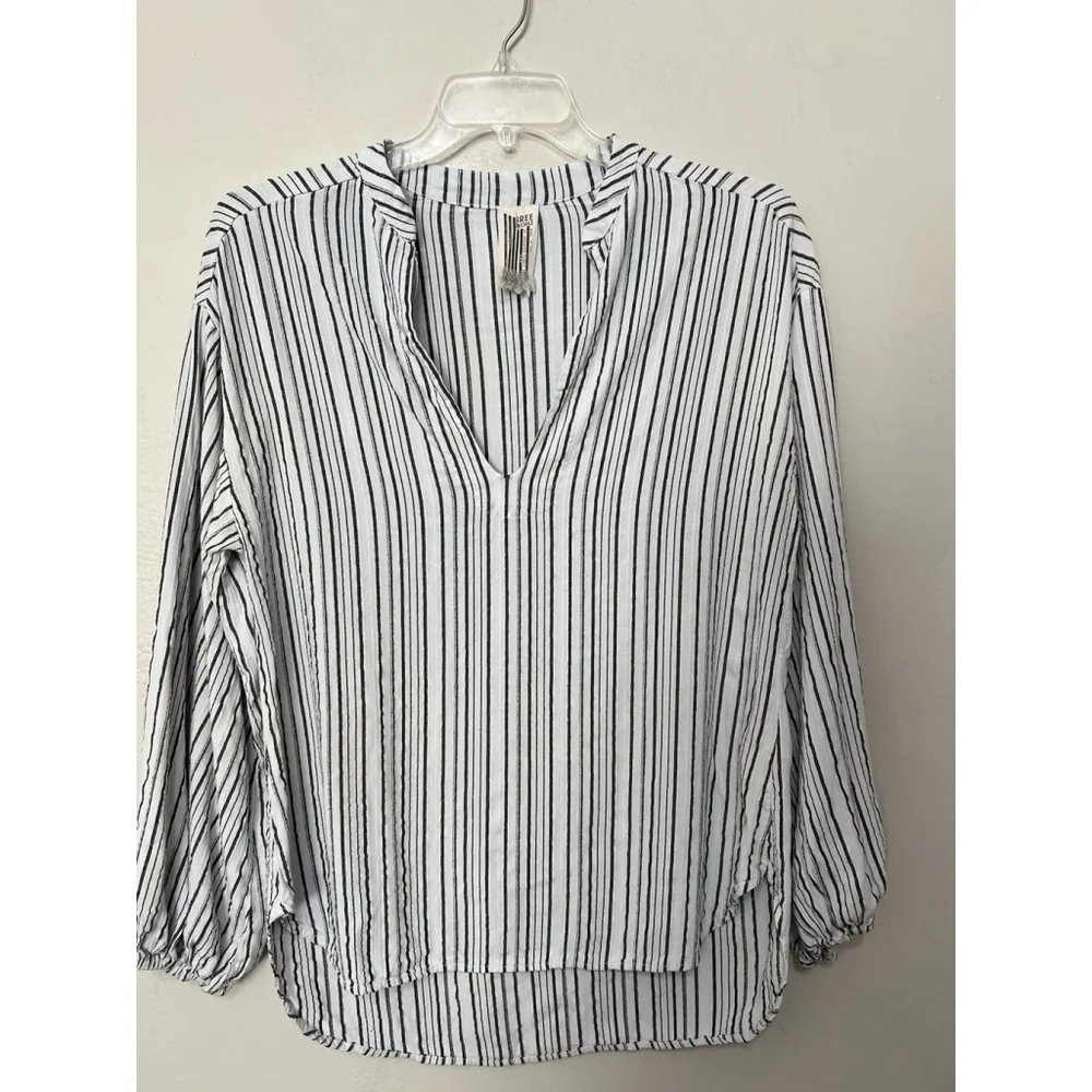 Free People Boho Slouchy Oversized Stripe Rhythm of the Night V-neck Tunic Top S